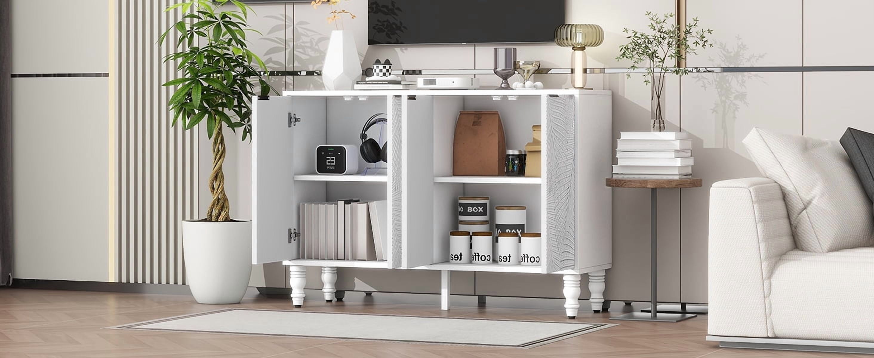 Euroco 47.2" Modern TV Stand with 2 Spacious Storage Cabinets – Entertainment Center Media Console, Solid Wood Legs, Adjustable Shelves & Anti-Tip Device for TVs up to 43"