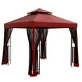 thumbnail image 3 of EAGLE PEAK 8' x 8' Outdoor Patio Gazebo, Steel Metal Gazebo With Soft Top Double Roof Canopy with Netting, Red, 3 of 9