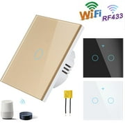 For Tuya Smart Light Switch 2 Gang, Wifi Smart Touch Wall Switch With Capacitor Black Smile Home