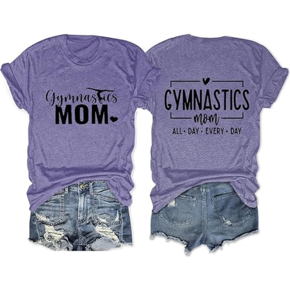 Wang6 Plus Size Loose T-Shirts for Women Causal Short Sleeve Gymnastics Mom Letter Printed Tops Summer Trendy Going out Graphic Tees Shirts 0520liPurple XL