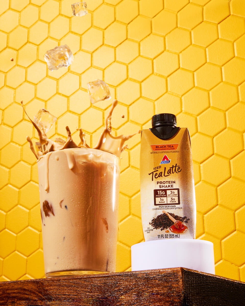Atkins Black Tea with Honey flavored Protein Latte Shake, Ready to Drink, Made with Real Tea, Low Sugar, 4 Count