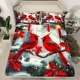 thumbnail image 2 of Manfei Red Cardinal Bird Twin Sheet Sets,Merry Christmas Twin Fitted Sheet,Xmas Berry Leaves Flat Sheet For Girl Teens,Breathable Home Decor,3 Pieces, 2 of 7