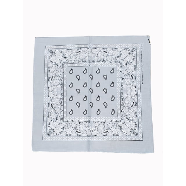 Cowboy Cotton Bandana Scarf Paisley Solid, Paisley Light Grey