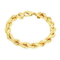 Nuragold 10k Yellow Gold 9mm Rope Chain Diamond Cut Bracelet (8"-9") Italian Jewelry for Men