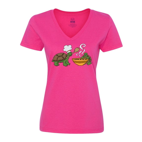 Inktastic Cute Turtle Chefs Making Soup Women's V-Neck T-Shirt