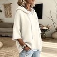thumbnail image 5 of longantii Women's Hooded Knit Tops Soft Solid Color Drawstring Pullover Relaxed 3/4 Sleeve Oversized Knit Sweaters Daily Autumn Casual Loungewear Shirts White S, 5 of 6