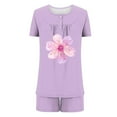 thumbnail image 5 of Simua Two Piece Summer Pajamas for Women, Women's Graphic Printed Tops Button Round Neck Short Sleeve with Shorts Loungewear Pjs Sets, Size S-XXXL, 5 of 6