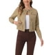 thumbnail image 1 of CHAQUETA DE DENIM CORTA SIN CUELLO DE MANGA LARGA PARA MUJERES INSPIRE CHIC TAMAÑO S COLOR CAQUI, 1 of 6