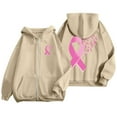 thumbnail image 4 of Oversized Sweatshirt For Women Solid Color Zip Up Hoodie Pullover Cancer Awareness Month Drawstring Casual Comfortable For Everyday Wear Tops Clothes With Pocket, 4 of 6