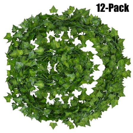 - 12 Branch 6.89Ft Green Artificial Ivy Silk Fake Hanging Vine Plant Leaves Garland for Wall Party Home Decor