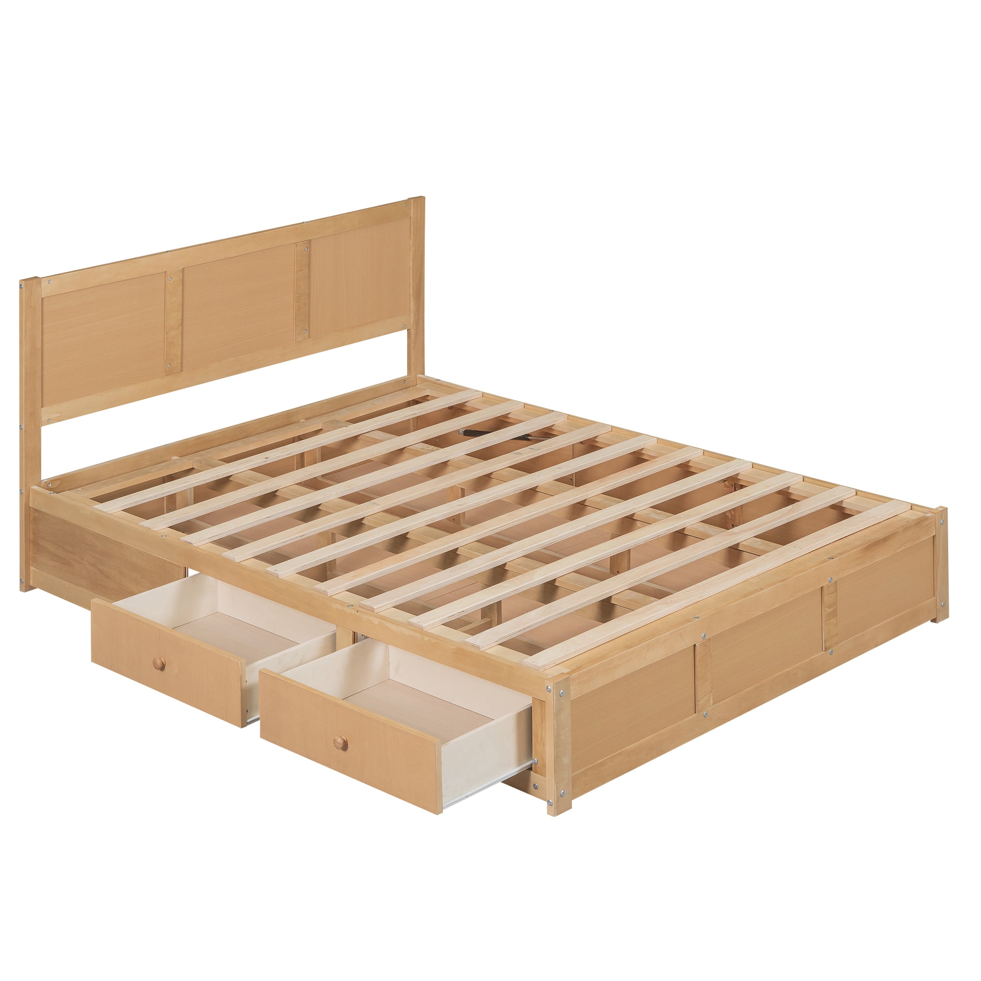 Euroco Queen Size Lift up, Wood Platform Bed Frame with Drawers, Hydraulic Storage System for Adults, Wood Color