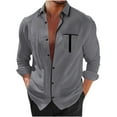 thumbnail image 3 of BiZtdJrK Men's Striped Button Down Shirt Long Sleeve Contrast Collar Dress Shirts Loose Casual Lapel Shirt Wedding Party Prom Shirts with Pocket Deal of The Day Clearance Gray XXXL, 3 of 7