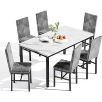 LinkRomat Modern 7 Piece Dining Table Sets for  6 with 49 inch Faux Marble Kitchen Table Leather Chair, Kitchen Table Sets with Chairs, Gray