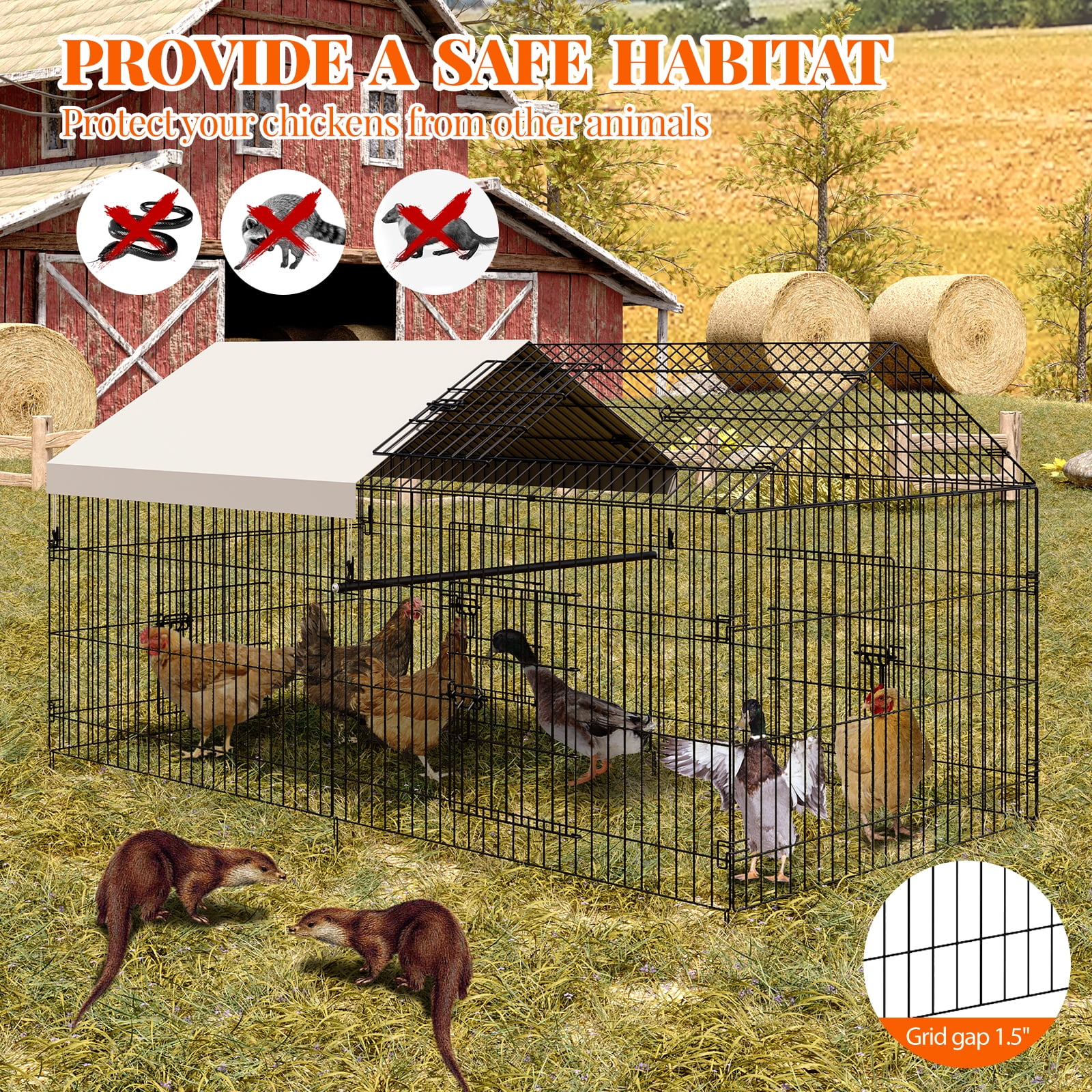 Heavy Duty Large Metal Chicken Coop - Walk-In Poultry Cage with Waterproof & UV-Resistant Cover - Portable Outdoor Hen House for Chickens, Ducks, Rabbits - Backyard & Farm Use - 86"L x 40"W x 40"H