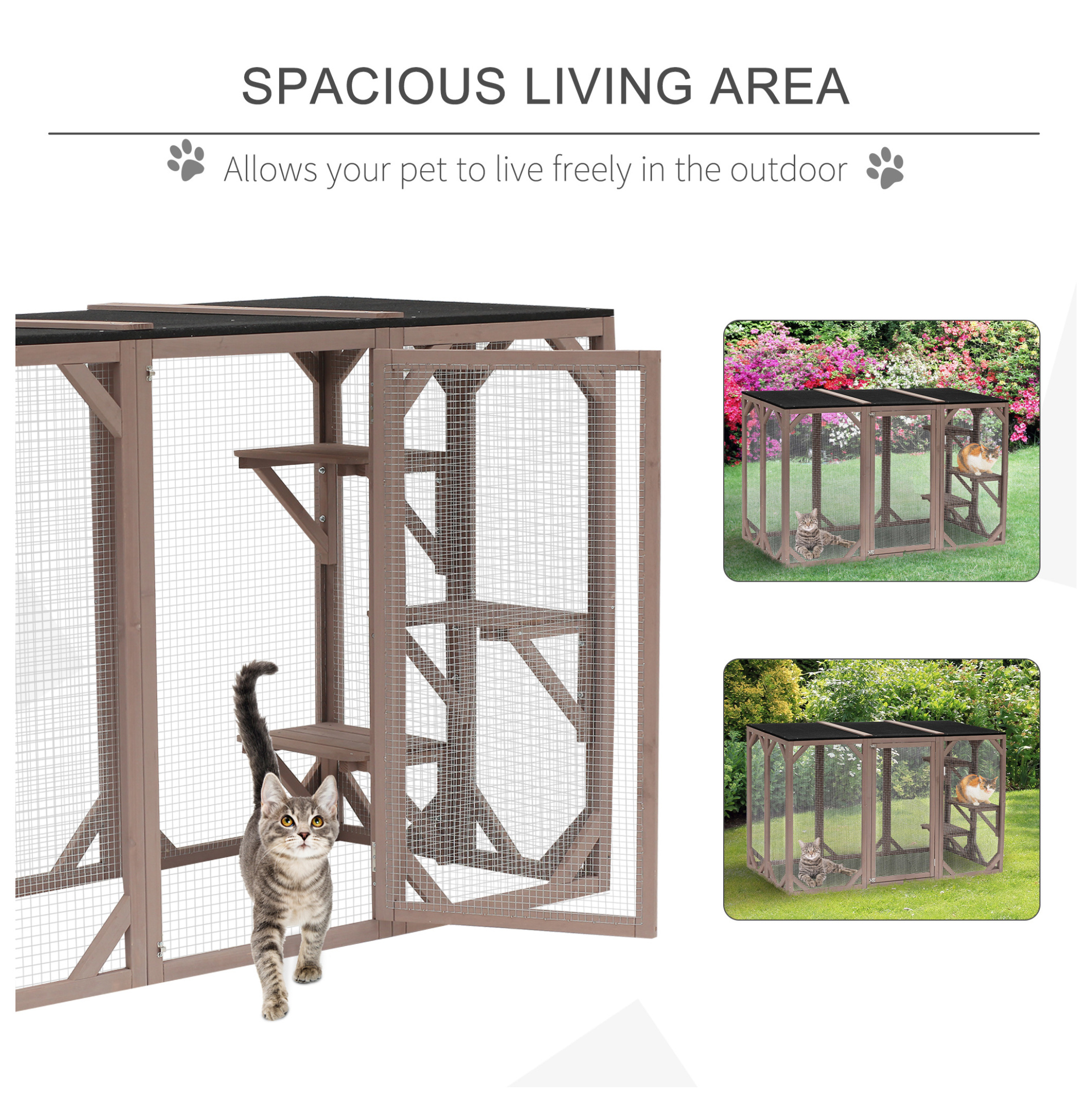 Outdoor Cat House Catio Wooden Feral Cat Shelter 71" Large Door Weatherproof
