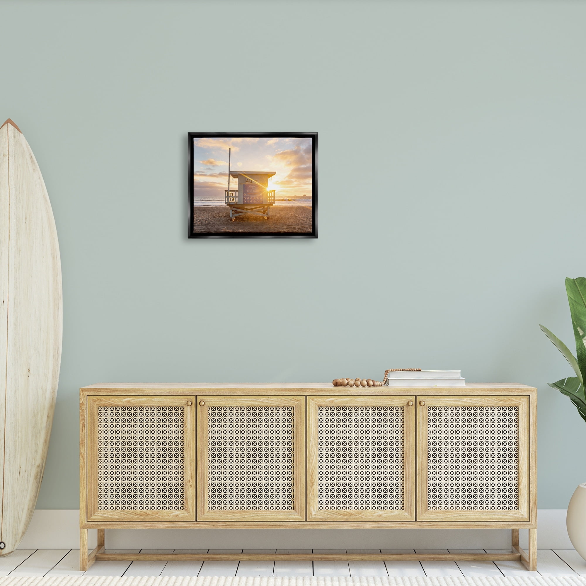 Stupell Industries Beach Hut Summer Sunlight Rays Sandy Coast Photograph Metallic Gold Floating Framed Canvas Print Wall Art, Design by Jeff Poe Photography