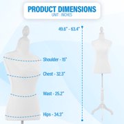 FDW Adjustable Female Dress Form Sewing Mannequin, 50-63 Waist, White, Wooden Tripod Stand