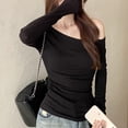 thumbnail image 3 of BUYISI Retro Hot Girls Women Off-shoulder Long-sleeved T-shirt Fashion Sexy Base top Black L, 3 of 8