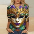 thumbnail image 1 of Xuyuer Carnival Style Print T-Shirt - Women's Fashion Loose Round Neck 3/4 Sleeve Top for Daily Wear, Festival Themed Outfits, Playful Seasonal Style & Streetwear Statement Piece, 1 of 5