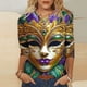 thumbnail image 1 of Xuyuer Carnival Style Print T-Shirt - Women's Fashion Loose Round Neck 3/4 Sleeve Top for Daily Wear, Festival Themed Outfits, Playful Seasonal Style & Streetwear Statement Piece, 1 of 5
