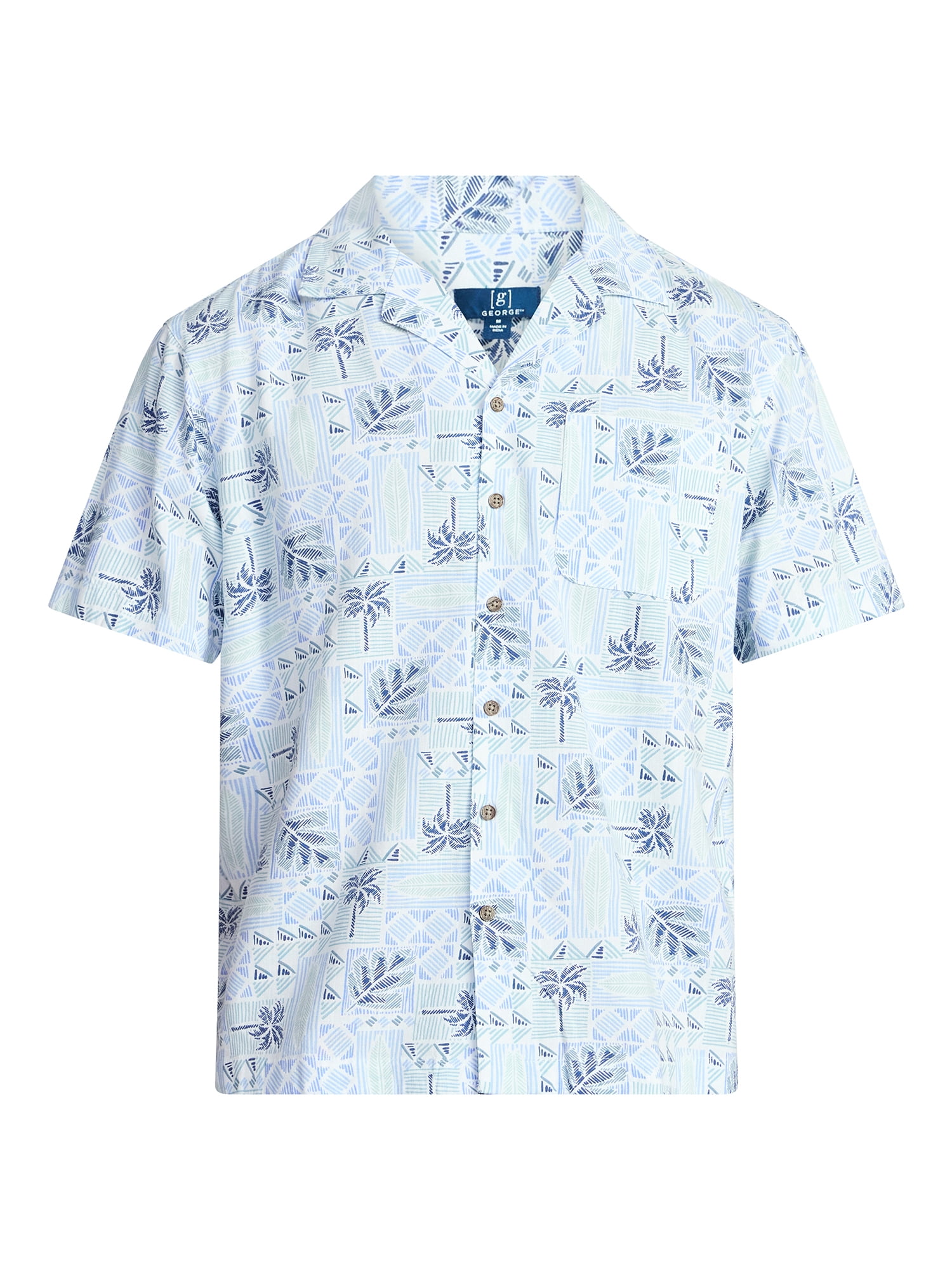 George Men's Relaxed Fit Linen Blend Camp Shirt with Short Sleeves, Sizes S-5XL, LT-3XLT