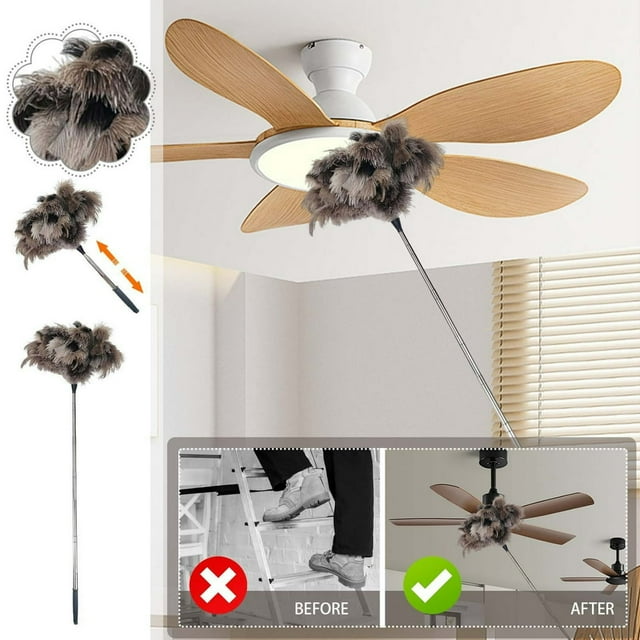 EASTINFeather Dusters for Cleaning Ostrich Feather Duster with Extension Handle 75 Inches Fluffy Long Handle Reusable Feather Duster for Cleaning Ceiling Fan Pendant Lamp High Ceiling Bli
