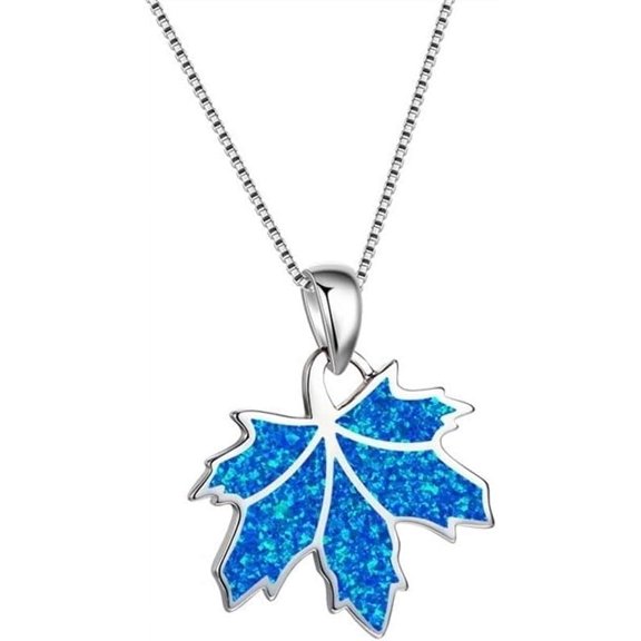 Blue Opal Maple Birthstone 925 Sterling Silver Necklace,Fire Opal Statement Necklace Women,Maple
