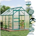 thumbnail image 3 of Heavy-Duty Polycarbonate Walk-In Greenhouse 6x8 FT – Sturdy Aluminum Frame, Sliding Door, Adjustable Roof Vent, All-Season Outdoor Garden Structure – Backyard/Patio Use, 8-Green Spray Plastic, 3 of 6