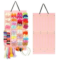 Hair Bows Holder w/Large Capacity, Hair Clips Storage Hanger, Hair Bows Organizer, Baby Accessory Display w/Sturdy Rope, Wall Hanging for Girl Room, Nursery Decors, Pink
