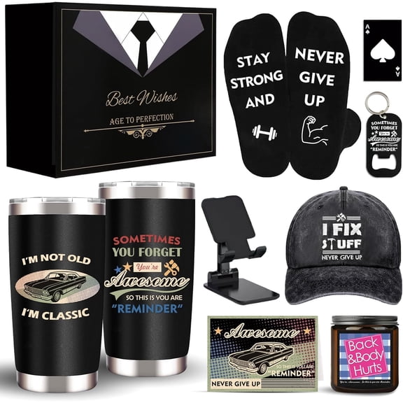 Birthday Gifts for Mens Him Who Have Everything, Unique Birthday Gift Baskets for Men Dad Husband Brother Boyfriend, Funny Grandpa Uncle Father Presents Man Black Thank you Gifts Ideas