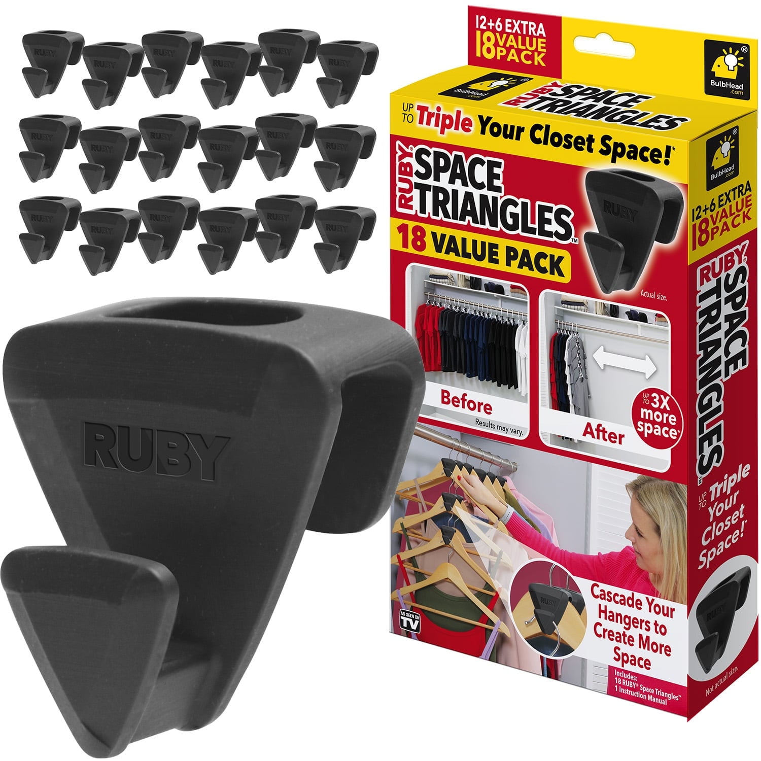 (2 pack) Original AS-SEEN-ON-TV, Ultra- Premium Hanger Hooks Triple Closet Space 18 PC Value Pack