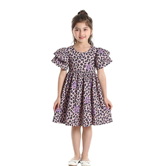 DuoJiaJ Robe à Manches Courtes pour Tout-Petites Filles, Imprimé Léopard, Fête des Fêtes, Robe de Danse, Vêtements, Taille 2-3 Ans