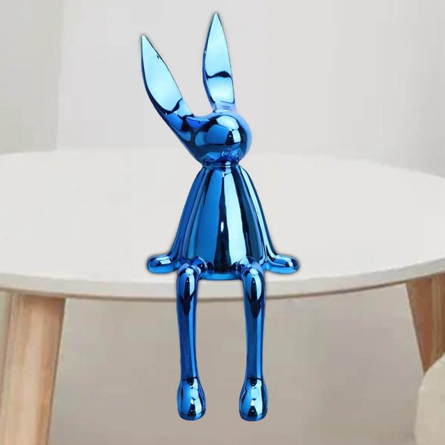 Sitting Rabbit Ornament Bunny Figurine for Bookshelf Living Room Rabbit Statue Decorations Bunny Bedroom Blue L