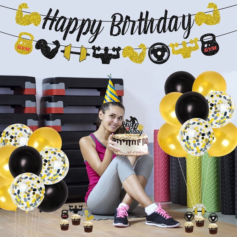 GYM Birthday Party Banner - Weight Lifting Fitness Theme Decoration Supplies
