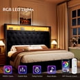 thumbnail image 4 of Merluxy LED Queen Bed Frame,Charging Station and Storage Upholstered Headboard/Velvet/Black, 4 of 7