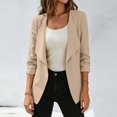 thumbnail image 5 of thefmos Women's Collared Button Front Jacket 3/4 Sleeve Solid Color Casual Coat Casual Fashion Fall Spring Outfit, Khaki L, 5 of 6