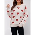 thumbnail image 4 of Women'S Fall Winter Mock Neck Long Sleeve Cute Heart Pattern Loose Knit Pullover Sweaters Color XL, 4 of 8