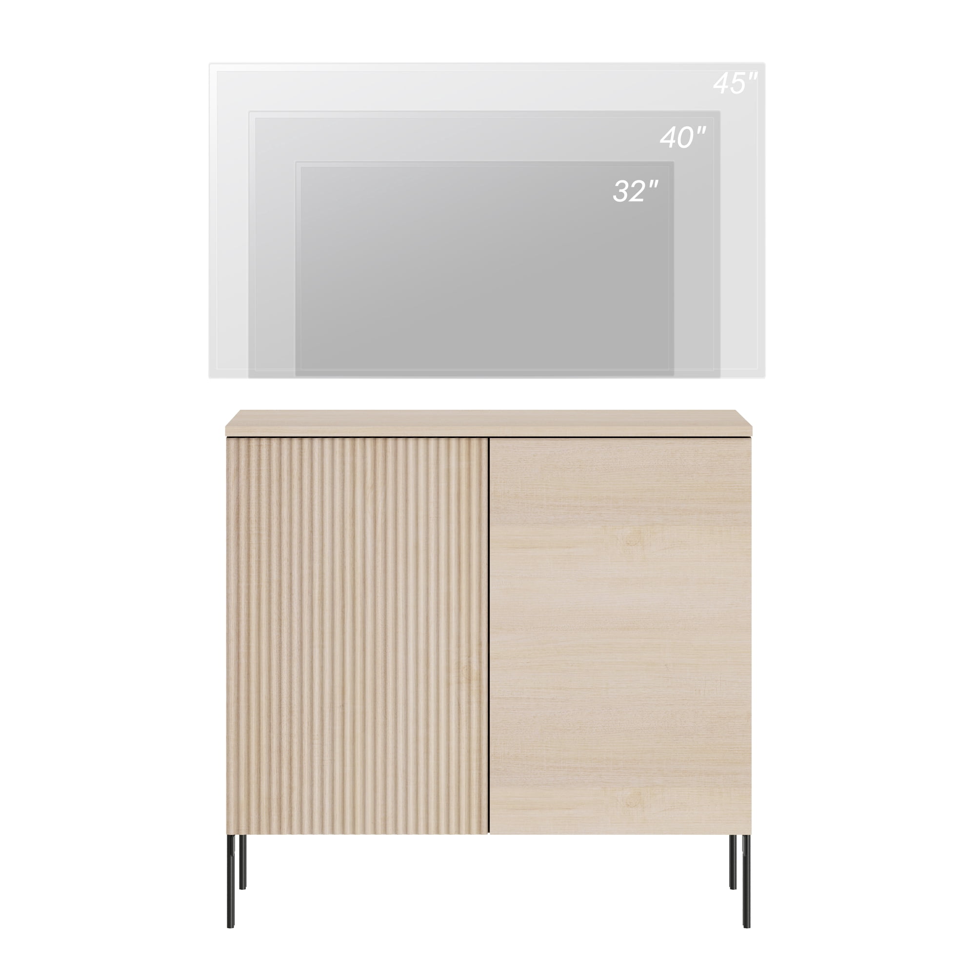 31.5" Modern Reeded TV Stand with Doors, Entertainment Center with Shelf, Wooden TV Console with Storage for Living Room