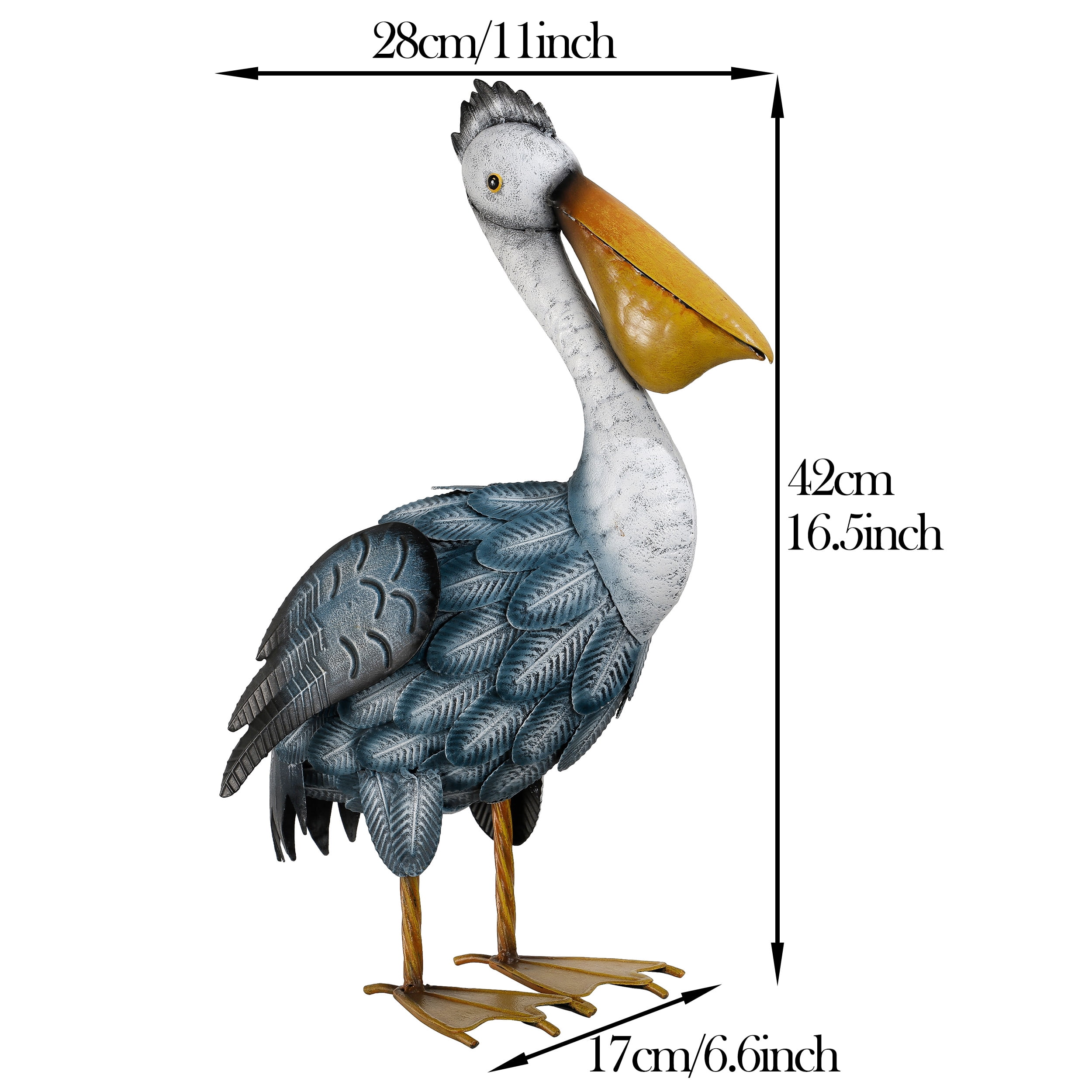 TERESA'S COLLECTIONS 16.5" Pelican Metal Garden Statue, Coastal Outdoor Yard Art for Patio