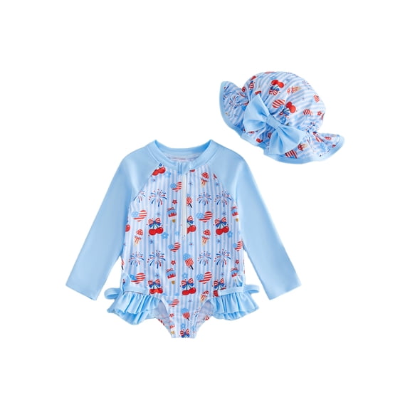 Cenuakty Little Girl 4th of July Swimsuit Bathing Suit with Hat