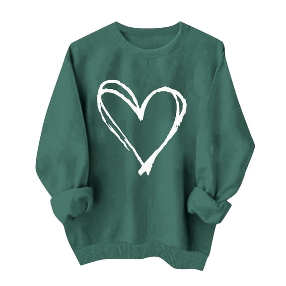 Atogsazn Women's Valentine's Day Sweatshirt Casual Fleece Oversized Long Sleeve Heart Sweater Tops Outfit Clothing 03-Green S Fashion