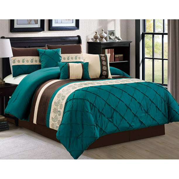 Hgmart Bedding Comforter Set Bed In A Bag 7 Piece Luxury Embroidery Microfiber Bedding Sets Oversized Bedroom Comforters Queen Size Teal Walmart Com Walmart Com