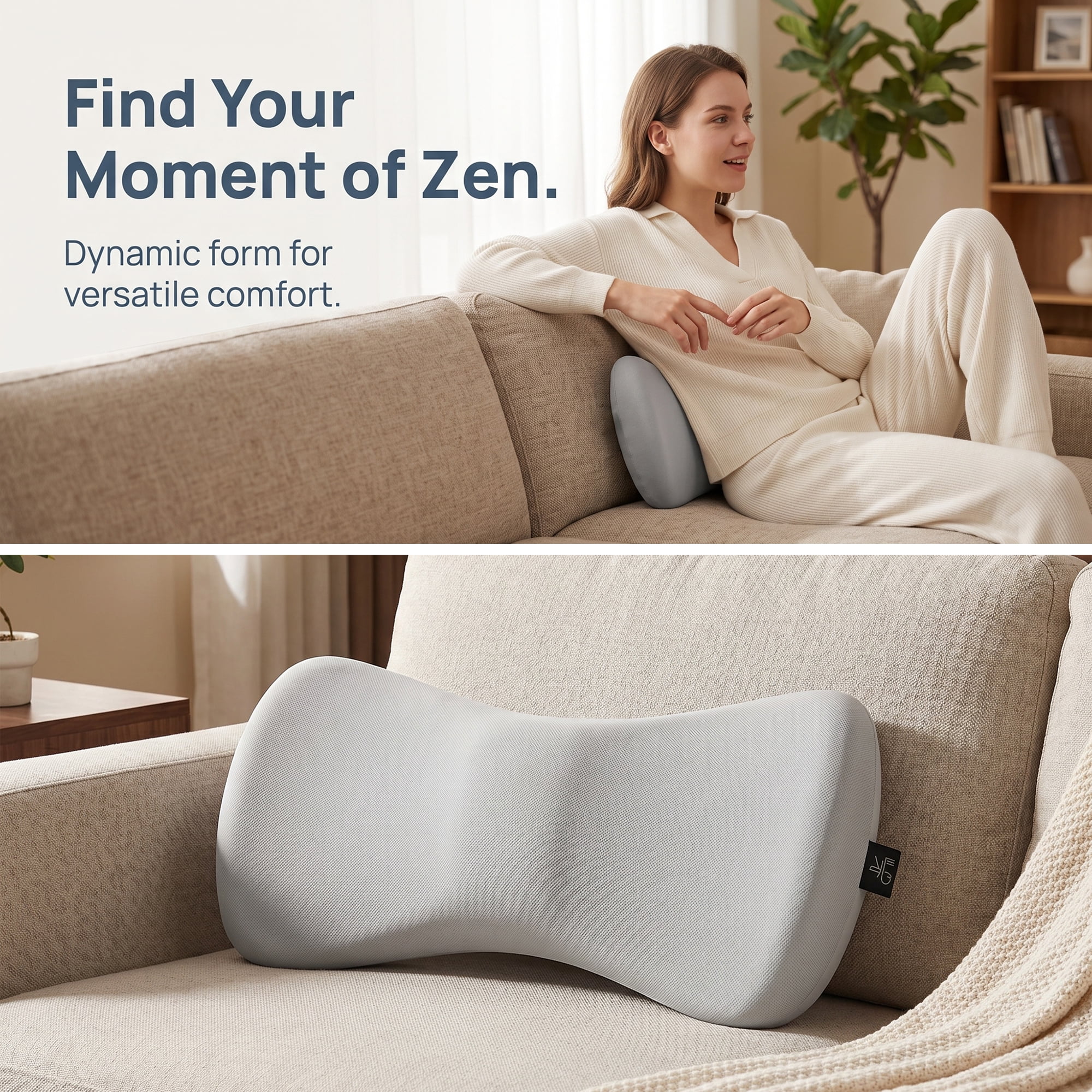 Unique Bargains Lumbar Support Pillow Cotton Back Support Light Gray 15.7" x 8.7" x 2.4"