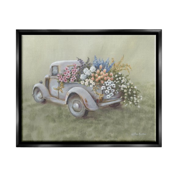 Stupell Farmhouse Flower Buggy Car Transportation Painting Black Floater Framed Art Print Wall Art