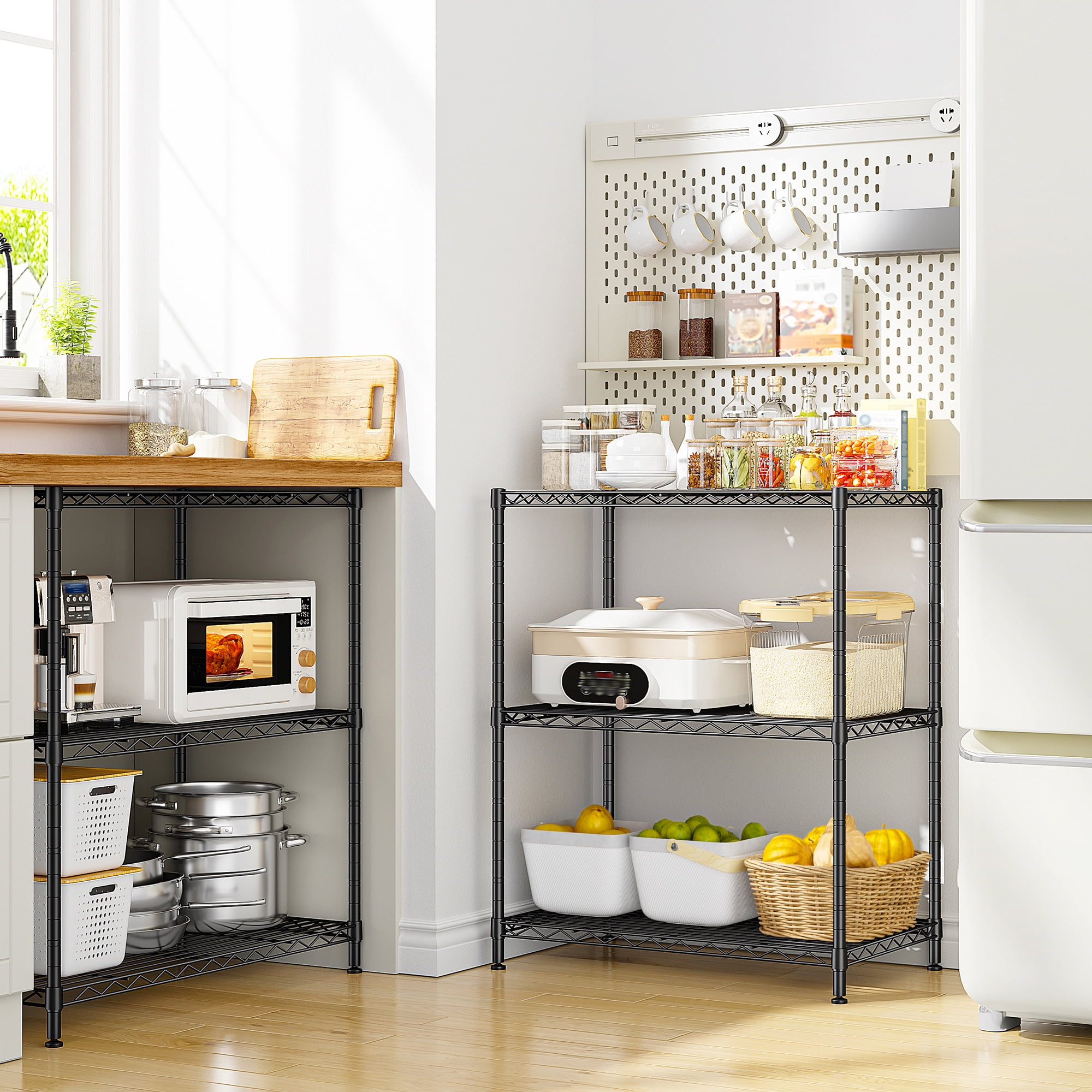 REIBII 3 Tier Wire Shelving Unit,24"W Adjustable Metal Storage Rack,Multipurpose Shelf for Kitchen,Laundry,Bathroom,Black