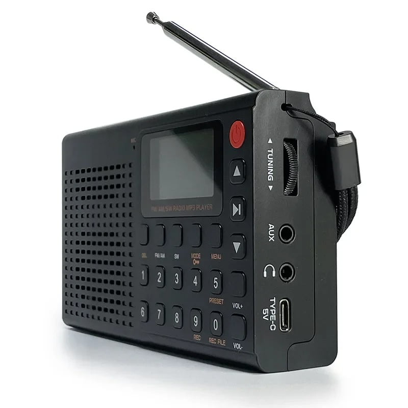 Portable Multi-Band Emergency Radio with Bluetooth, MP3 Player, Recording & Type-C Charging