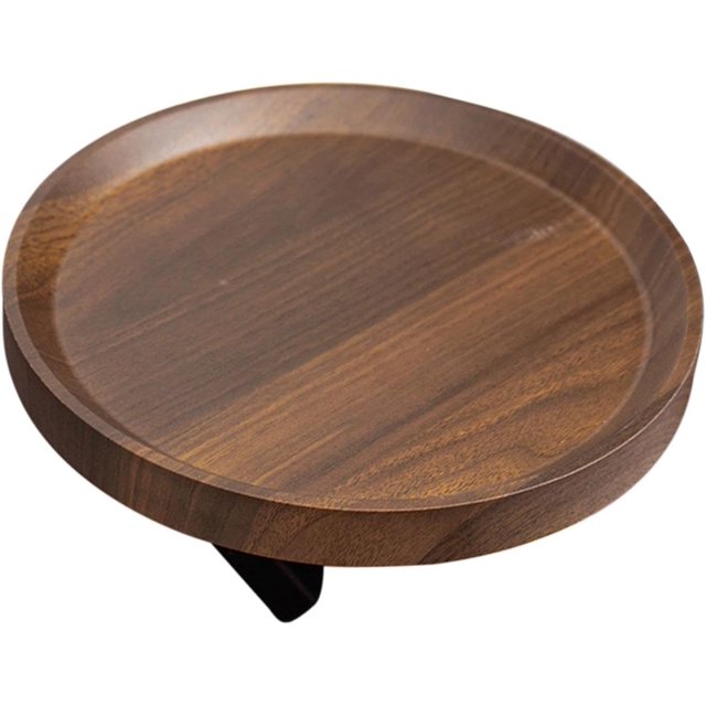 Sofa Arm Tray, Wooden Sofa Arm Table, Round Couch Arm Table, Side Table for Small Space, Portable Drink Snack Remote Control Holder for Sofa Dining Table Study Home Armchair- Wood Grain