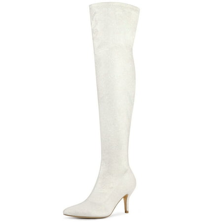 

Unique Bargains Women s Glitter Point Toe Stiletto Heels Over The Knee High Boots