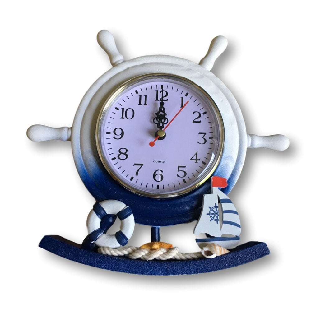 Nautical Clocks Boat Steering Wheel Clock with Sailboat Accents