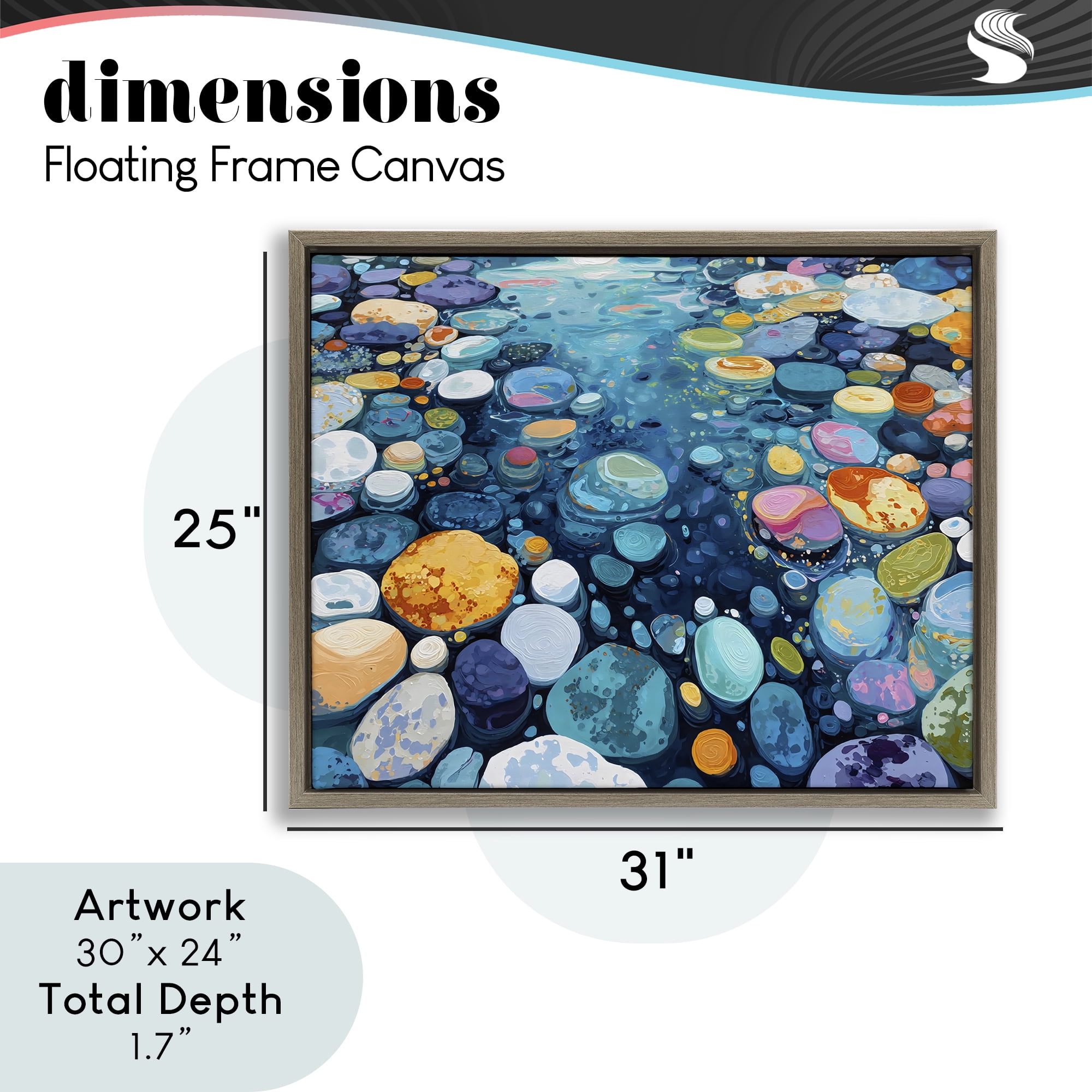 Stupell Industries Rainbow Rocks in River Brown Framed Floater Canvas Wall Art, design by Franklyn Gregory